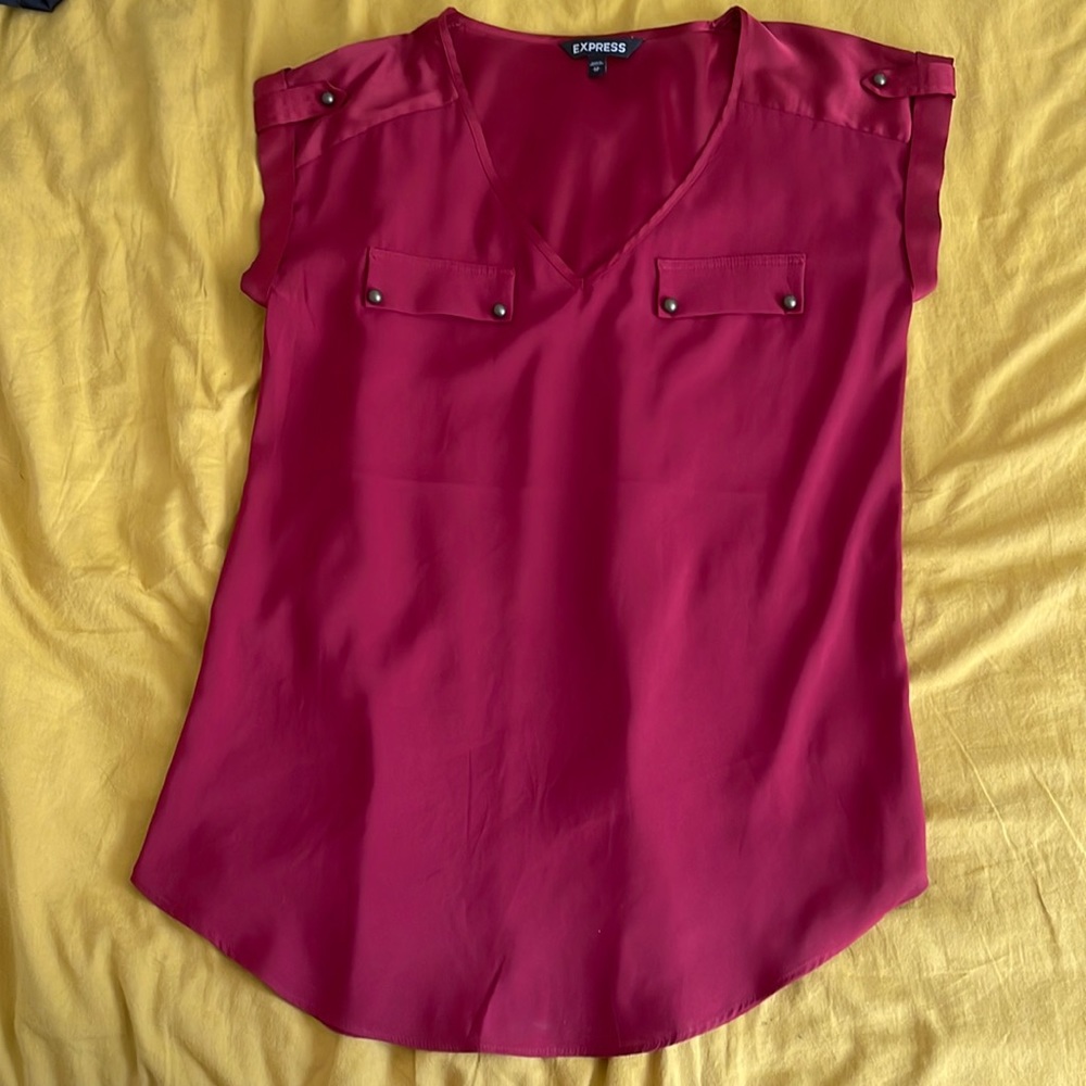 Red Express blouse with brass button detailing